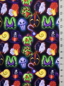 Disney Villains Symbols Icons Custom Fabric Fat Quarter 18”x28” Spandex Stretch - Picture 1 of 1