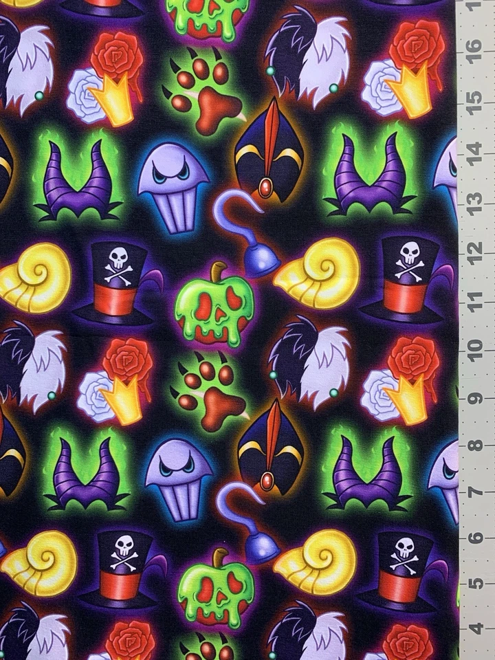 Iconos de símbolos de villanos de Disney tela personalizada cuarto de grasa 18”x28” spandex elástico Foto 1 de 1