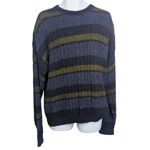 VTG Bill Blass Mens Size L Sweater Blue Green Striped Fisherman Knit Grandpa USA - Picture 1 of 6