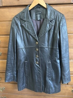 🤎 Chaqueta de cuero Bebe vintage marrón oscuro (excelente estado) grande 38” 🤎 Foto 1 de 4