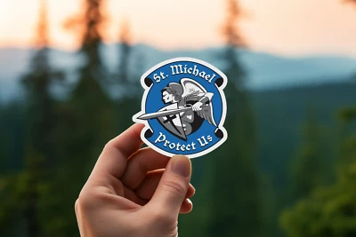 STICKERMANIAC St. Michael Protect Us Vinyl Sticker | Waterproof | Laptop Tumbler Decal