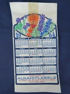 Calendario vintage Alkahn Labels seda 1984 con hermoso arreglo floral Nueva York - Imagen 1 de 5
