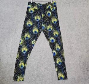 LuLaRoe Leggings Peacock Feathers Black Blue Green Yellow SZ TC2 - Picture 1 of 1