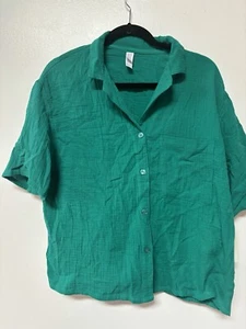 Stars Above Womens size S Gauze Button Up Shirt Lounge Collared Pocket Jade - Picture 1 of 5