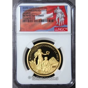 Switzerland 2017 Shooting Thaler 500 Swiss Francs Glarus Gold NGC PF70 PR70 UC - Picture 1 of 4