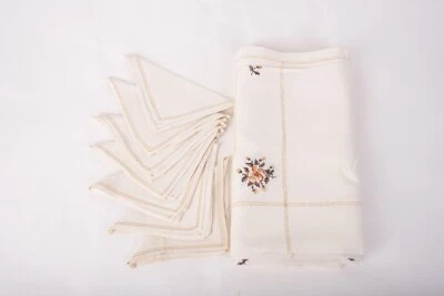 Juego de manteles bordados y 7 servilletas a juego marfil blanco roto floral 100" x 65" Foto 1 de 4