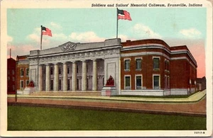 Evansville Indiana IN Soldiers & Sailors Memorial Coliseum Flags 1940s Postcard - Picture 1 of 2
