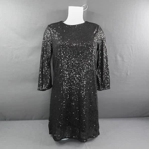 H&M Womens Cocktail Dress Small Black Sequin Shift Party Holiday Glam Sparkle - Picture 1 of 13