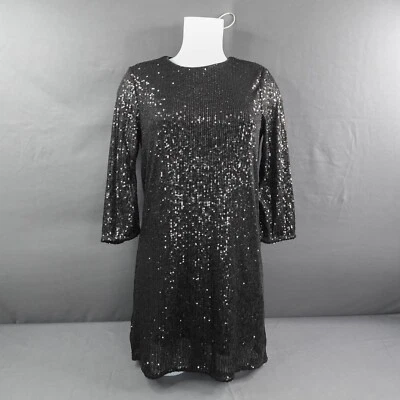 Vestido de cóctel H&M para mujer pequeño negro lentejuelas cambio fiesta vacaciones glamour brillo Foto 1 de 4