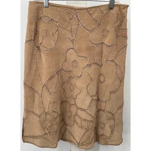 Suedessence Tan Floral Suede Leather Skirt Women's Size S/M - Picture 1 of 11
