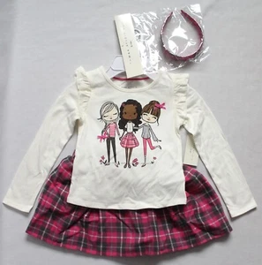 Max Studio Girls XS (4) 3-Pc Set Pink Plaid Skirt/Long-Sleeve T-Shirt/Headband - Picture 1 of 7