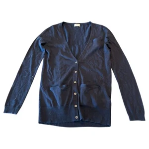 Cárdigan Wallace 100 % lana merino para mujer talla S azul cuello en V botón delantero - Imagen 1 de 6