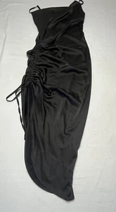 Lyaner Women’s Black Satin Spaghetti Strap Dress Cowl Neck Size Small Ruched Mid - Picture 1 of 6
