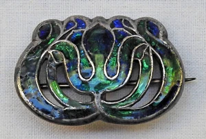 Broche de plata esmaltado iridiscente Arts & Crafts LIBERTY & Co firmado británico 87 k - Imagen 1 de 3