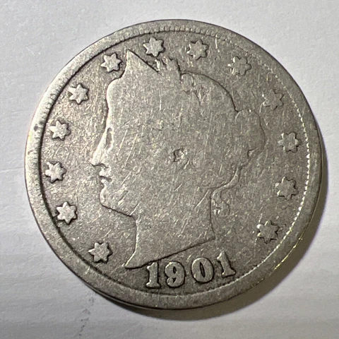 1901 Liberty Head " V " Nickel Philadelphia Mint USA Type Coin -Actual Photos A2 Cover