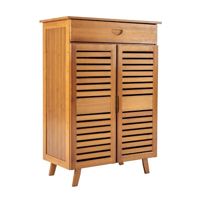 4-уровневый стеллаж для обуви ретро ящик для хранения кладовой шкаф коричневый бамбуковый шкаф для обуви - Изображение 1 из 4