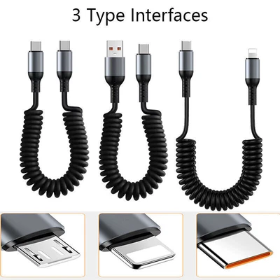 USB-C Schnellladekabel Typ-C Ladegerät Spiral USB-C Kabel Auto For iphone Handy - Bild 1 von 4