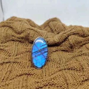 Labradorite Gemstone Ring 925 Sterling Silver Handmade Pretty Ring All Size MK* - Picture 1 of 6