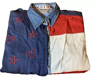 Vintage Mickey Jeans amerikanische Flagge Mickey Maus Langarm Knopf unten Medium - Bild 1 von 11