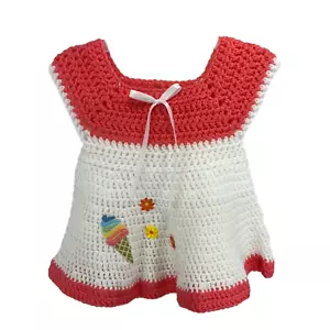 Vestido hecho a mano para niña talla 2T melón y cinta blanca flores y cono de helado - Imagen 1 de 8