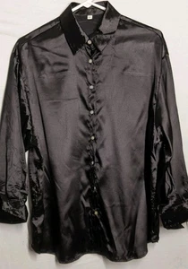 schwarzes Satin Hemd mit Knöpfen Damen Xs - Bild 1 von 11