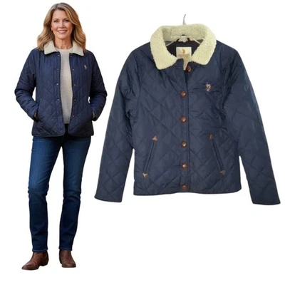 Chaqueta acolchada polo estadounidense para mujer talla M azul con botones manga larga cuello de piel sintética Foto 1 de 4
