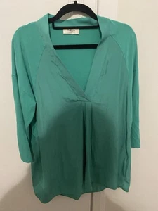 MELA PURDIE Green Mouselline Front 3/4 Sleeved Loose Fit Top 12 - Picture 1 of 5