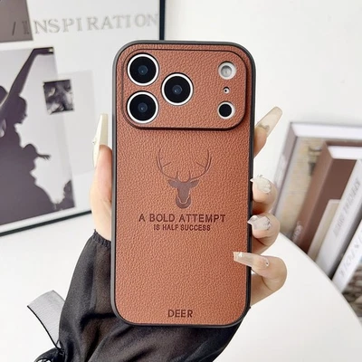 Funda trasera de cuero PU de lujo alce ciervo para iPhone 17 Pro Max 16 15 14 13 12 11 XR Foto 1 de 4