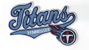 Tennessee Titans Script Team Logo NFL Embroidered 4in Iron / Sew-On Patch - Picture 1 of 2