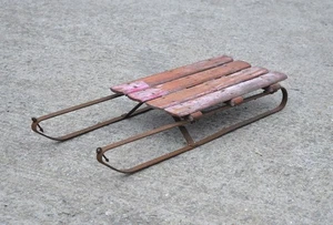 Vintage old sleigh sledge snow metal with wooden top - FREE DELIVERY - Picture 1 of 7