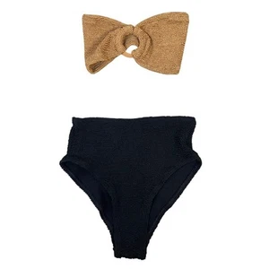 Hunza G Gloria Ruby hoch tailliert Bandeau Bikini Set Bademode Strand hellbraun schwarz OS - Bild 1 von 8