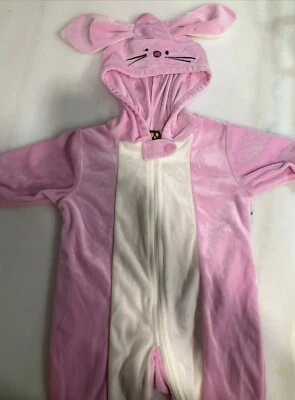 Baby Pink Bunny Rabbit Halloween /Easter Costume, Size 3 Mth Soft Velour Zip Up - Image 1 of 3