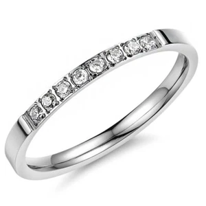 Women 2mm Titanium Stainless Steel Cubic Zirconia CZ Inlay White Gold Ring Weddi - Picture 1 of 4