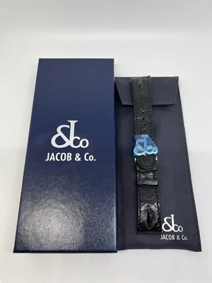 New Genuine Jacob & Co 24mm Black Hornback Crocodile Watch Strap/Buckle - Image 1 of 4