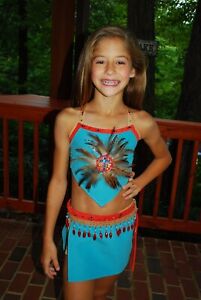 Turquoise 2 pc competition dance costume sz CS/M 8 American Indian costume
