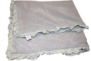 L3 !WOW! LN TREND LAB Gray Plush Velour Cotton Striped Binding Crib Baby Blanket - Picture 1 of 3
