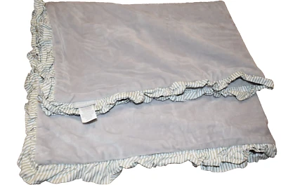 L3 !WOW! LN TREND LAB Gray Plush Velour Cotton Striped Binding Crib Baby Blanket - Image 1 of 3