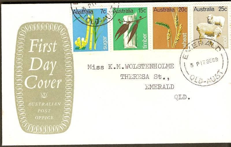 Primary Industries 1969 lana trigo madera Australia FDC Foto 1 de 1