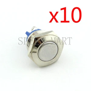 10X 16mm Anti-Vándalo Momentario Acero Inoxidable Metal Interruptor Pulsador Parte Superior Plana - Imagen 1 de 1