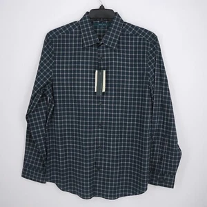 Perry Ellis Men's Long-Sleeve Shirt L Large Blue White Check Stretch NWT $79.50 - Picture 1 of 9