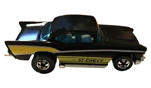 1976 Hot Wheels 57 Chevy Black w Yellow Tampo Chrome Base Made in Hong RARE - Picture 1 of 5