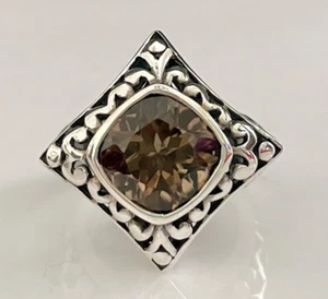 Oxidized Filigree Design Sterling Silver Cushion Cut Smoky Quartz Ring Sz - 6 - Picture 1 of 7