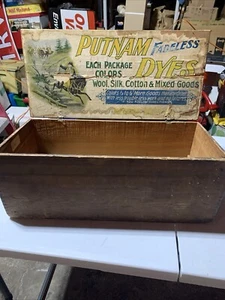 Vtg Antique Putnam Fadeless Dyes Wooden Store Display Monroe Drug Co, Quincy IL - Picture 1 of 20