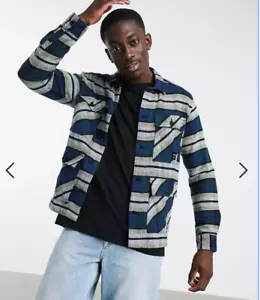 ASOS Only & Sons Men’s brushed stripe overshirt in navy flannel Size Small - Picture 1 of 6