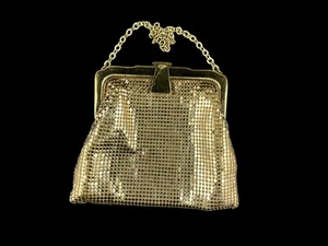 Vintage Whiting & Davis gold tone Metal Mesh Flapper Purse 1920s 30s. - Picture 1 of 6
