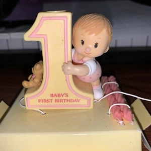 Russ Baby's Girl First Birthday Keepsake Candle 1980s NOS cake topper TEDDY - Picture 1 of 5