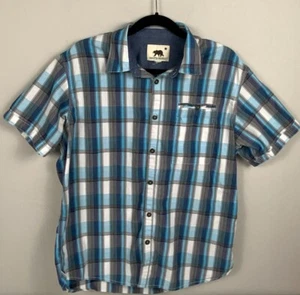 Camicia Dakota Grizzly adulto XL blu a quadri manica corta con bottoni uomo - Foto 1 di 9