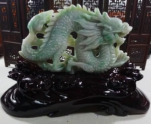Vintage Natural Type A Light Green Jadeite Jade Dragon Statue 1672 - Picture 1 of 11