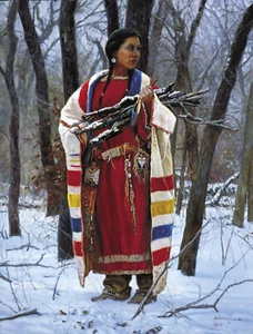 Recolector de madera Cheyenne de Martin Grelle estampado de arte occidental indio nativo americano - Imagen 1 de 3