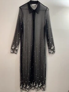 Toots Dierre Maxi Black Floral Sheer Night Coat Gown Robe Small Medium - Picture 1 of 19